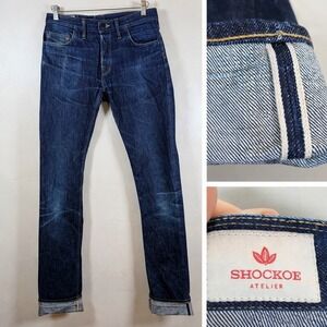 Shockoe Atelier Slim Kojima Selvedge Jeans Sz 31x34 Indigo USA Button Fly